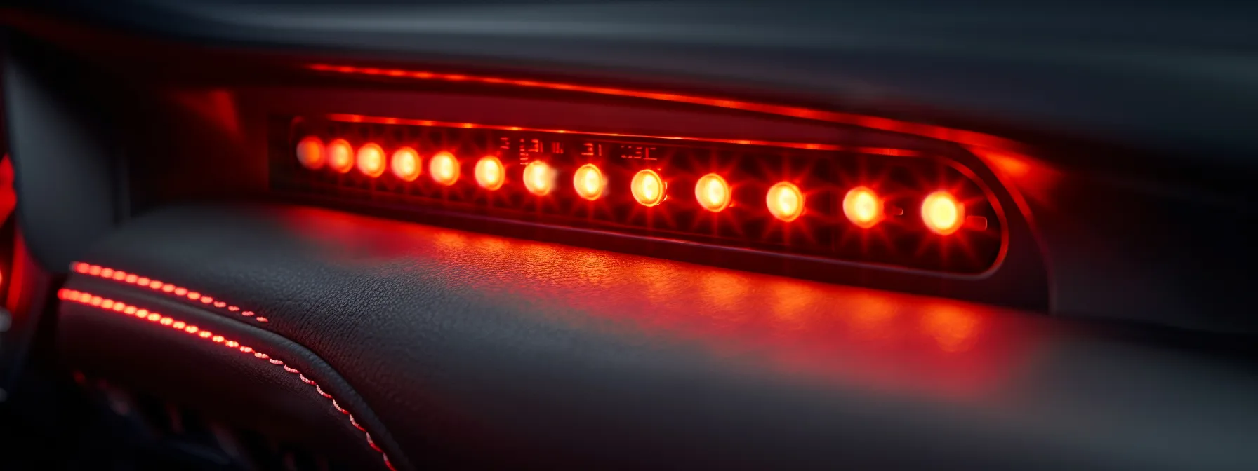 a close-up shot of a car dashboard illuminated by bright red warning lights, signaling urgent responses needed to address potential safety issues.