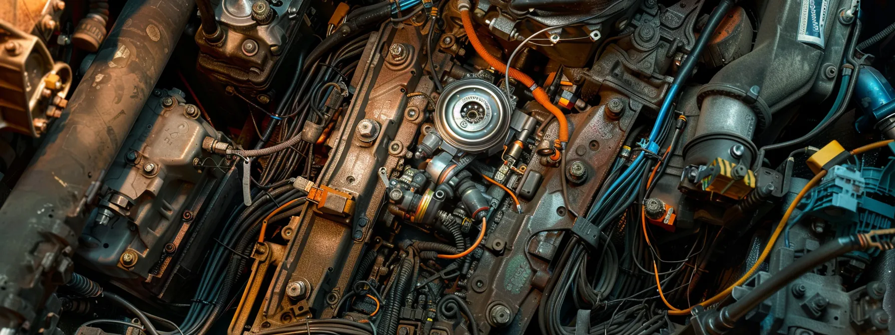 a mechanic carefully inspects sparkling spark plugs and wires while replacing air and fuel filters, surrounded by tools and a well-maintained engine.