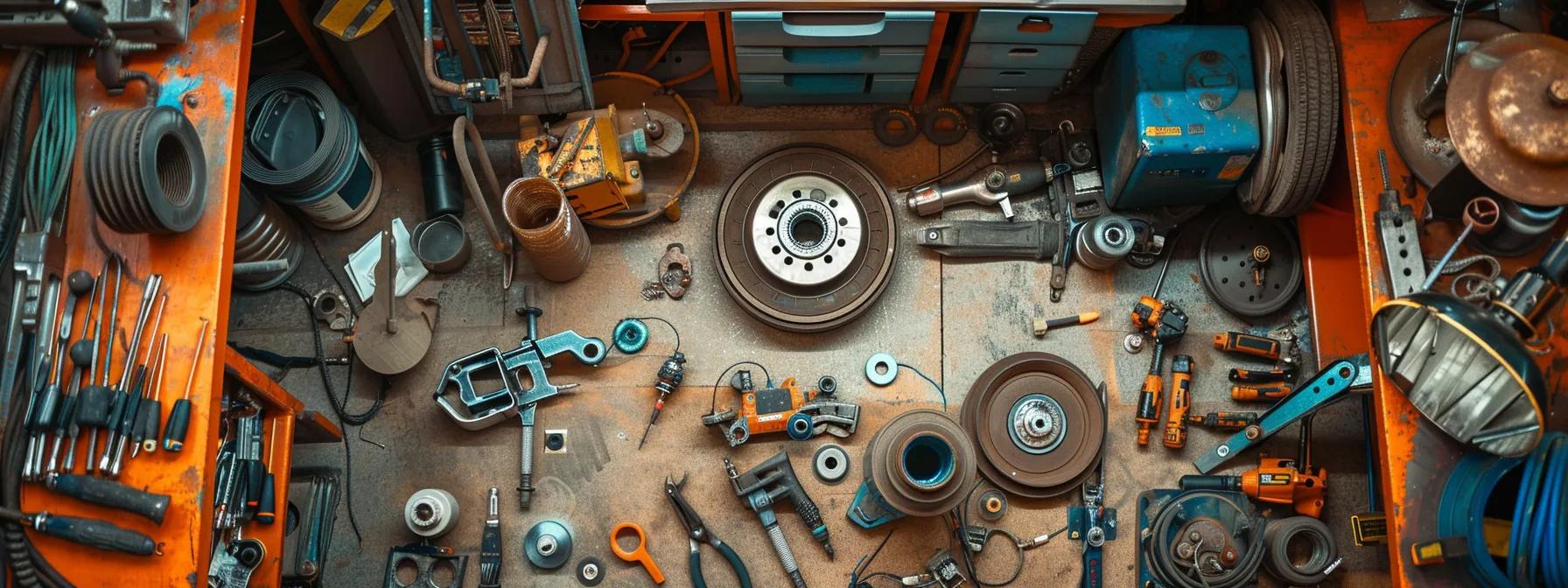 a mechanic in ann arbor inspecting a high-quality brake system on a car, surrounded by various tools and equipment, emphasizing the complexity and importance of brake repair quotes.