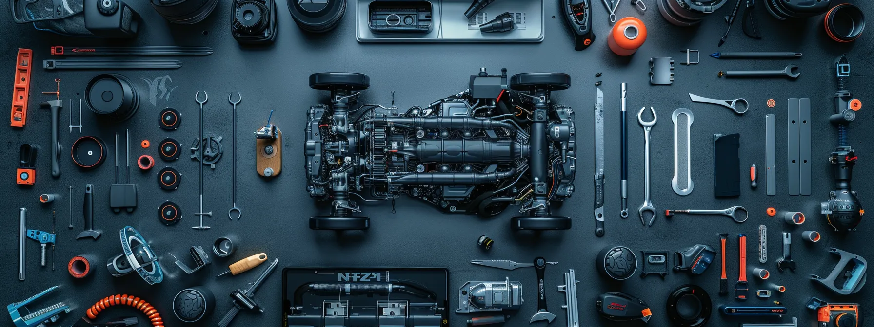 a mechanic inspecting a car engine surrounded by various maintenance tools and fluids, ensuring optimal vehicle health.