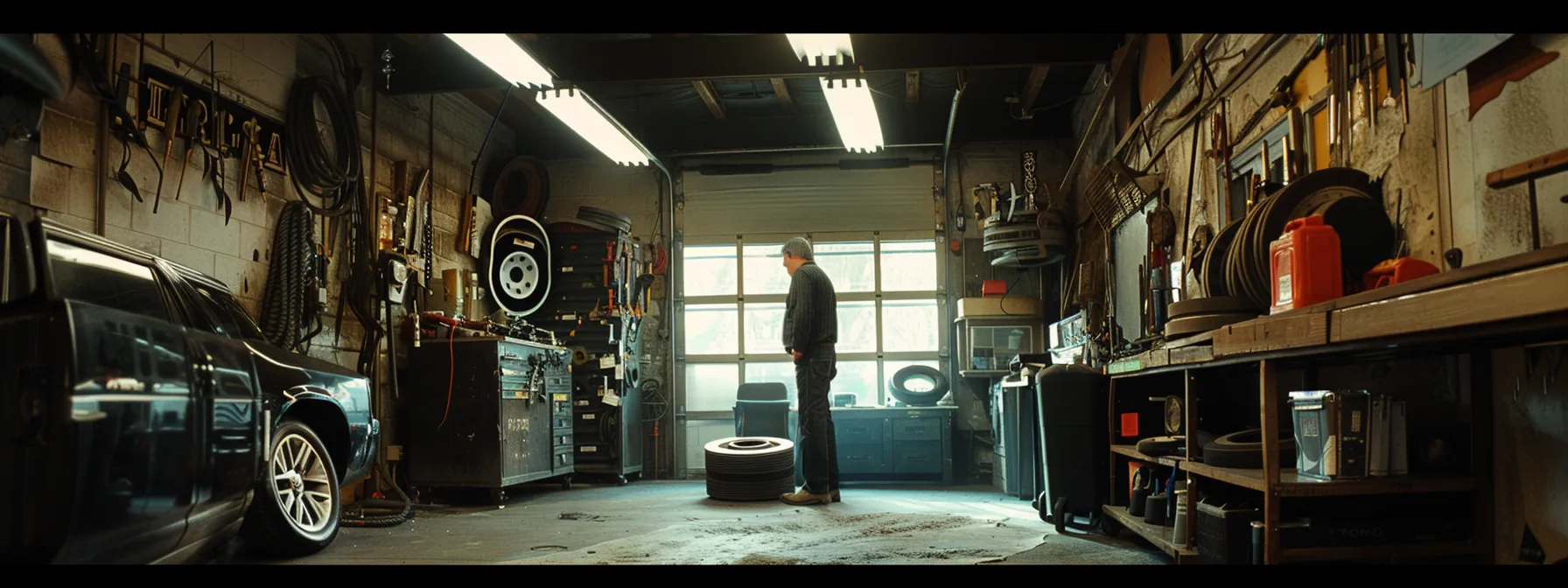 a mechanic inspecting a set of shiny disc brakes in a well-lit auto shop in ann arbor.