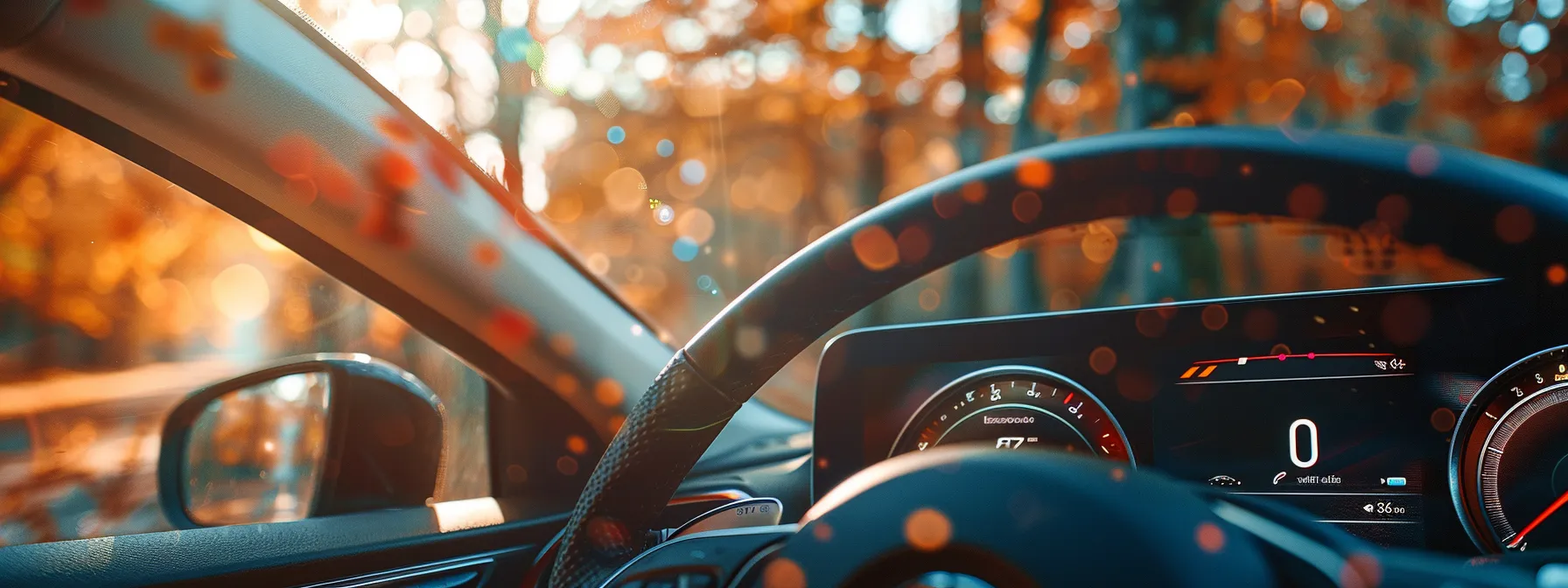 a sleek, modern car dashboard displaying a digital maintenance schedule with upcoming service reminders, set against a backdrop of changing seasons outside the window.