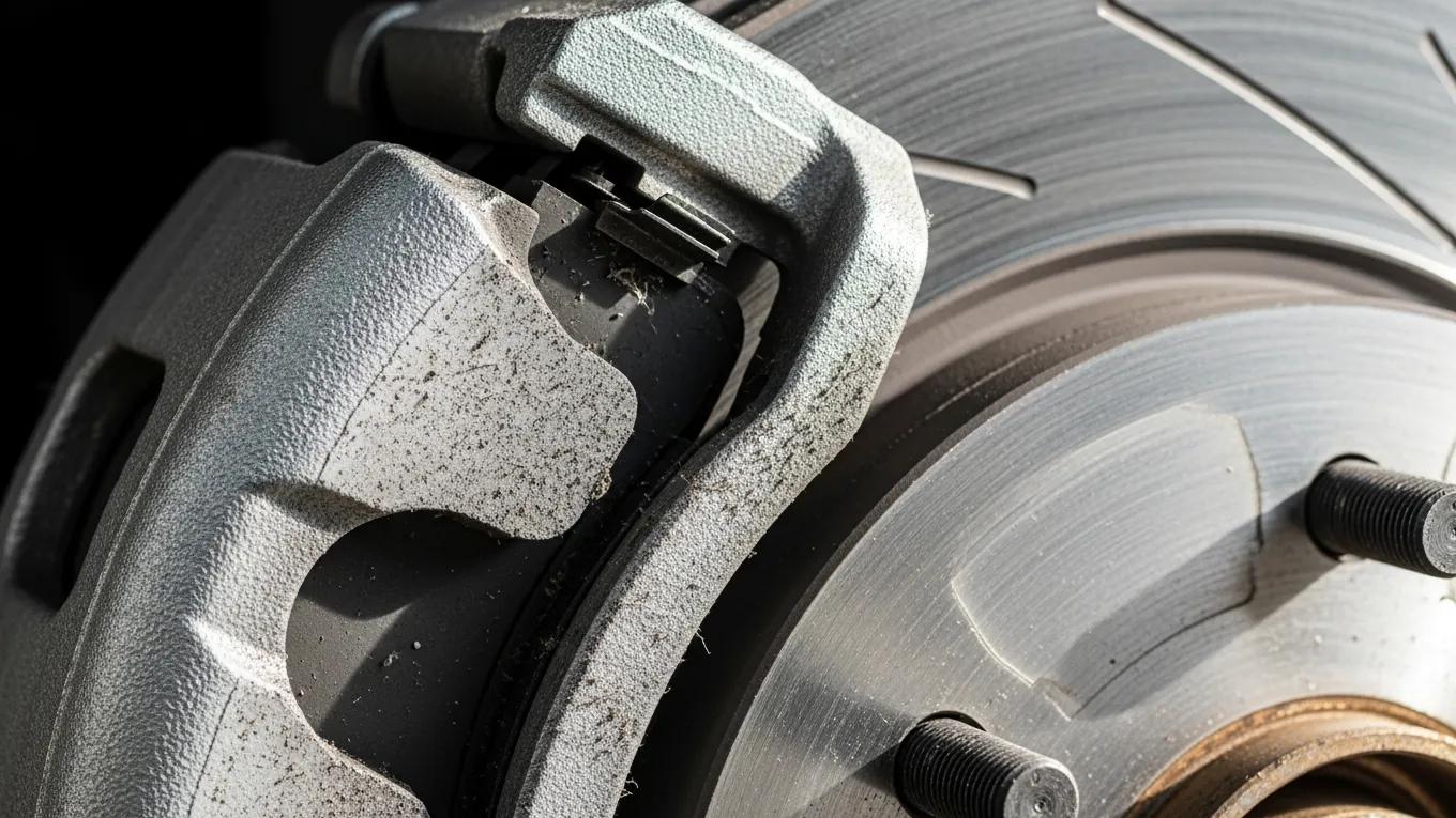 Close-up of brake pads and rotors, illustrating essential brake system components