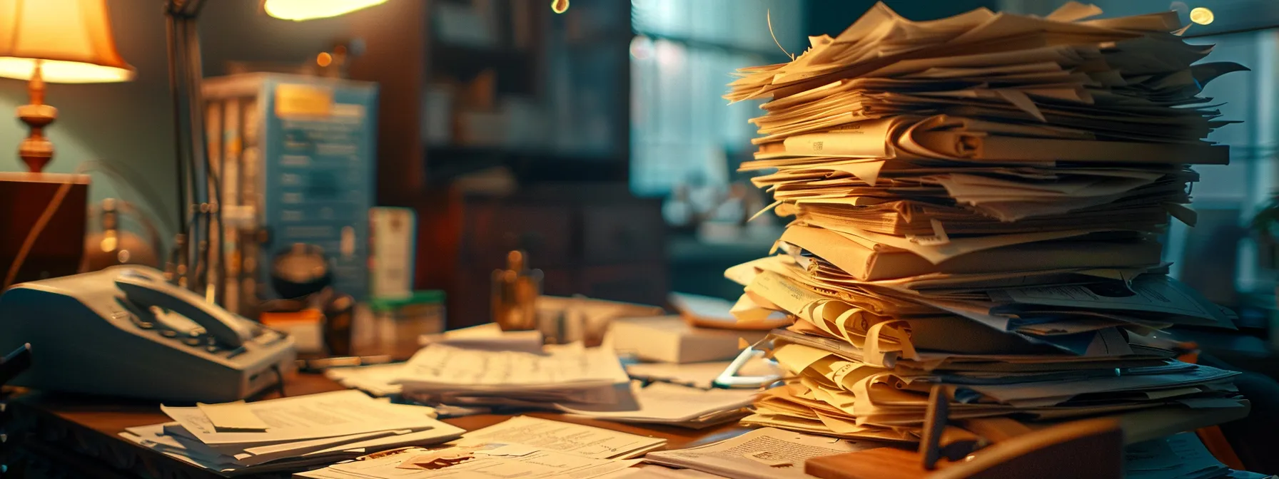 neatly organized stack of service receipts and maintenance logs on a desk.